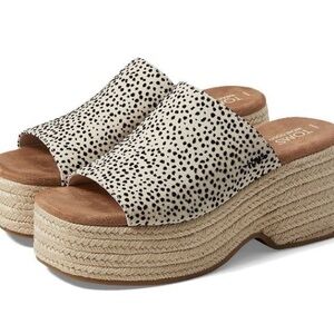 Toms Cream & Black Spotted Platform Slide Sandals